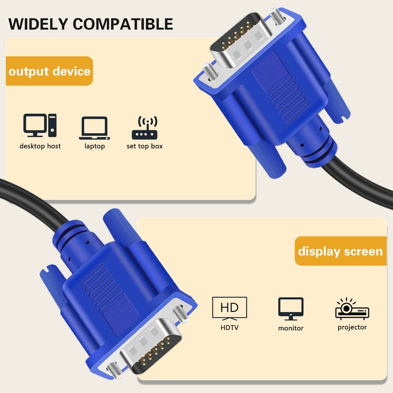 Spofit VGA to VGA Monitor Cable 3 Feet Male to Male Computer Cord for TV Computer Projector - 3 Feet (10 Pack) - Image 2